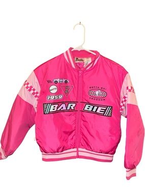 Barbie Pink Racing Bomber Jacket Size 10/12